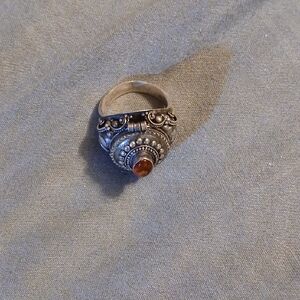 Elegant Silver and Amber Poison Ring